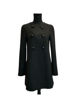 Zara basic black double breasted pea coat long sleeve Sz S fall winter classy
